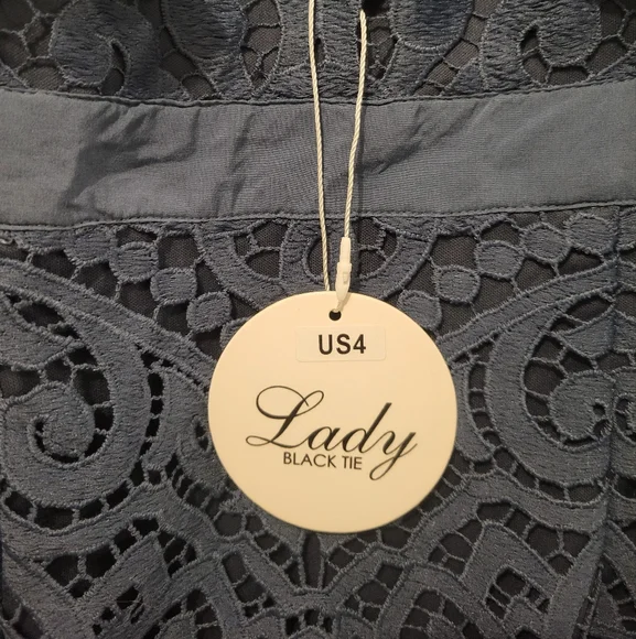 Lady Black Tie Blue Steel Lace Midi Dress Size 4 - Picture 9 of 9